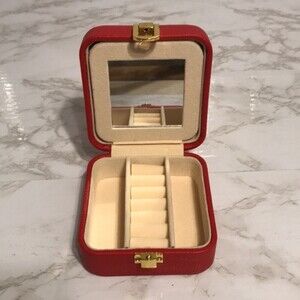Jewelry travel case red faux leather with two compartments